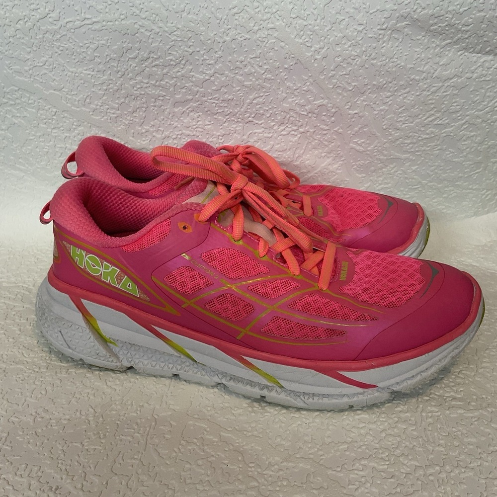 Hoka One One Clifton 2 Running Shoes Pink Womens Athletic Sneakers 9